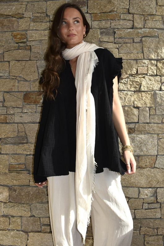 Tasha Cushion Cotton Cap Sleeve Tier Top Black